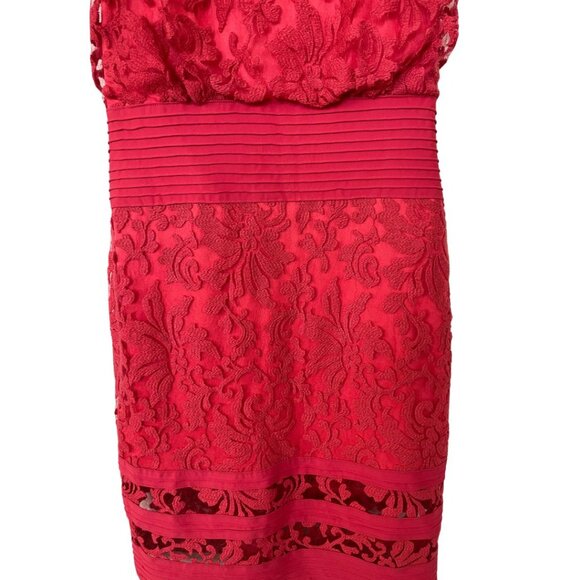 Tadashi Shoji Red Blouson Waist Sheer Embroidered Lace Dress Sz 12 Holiday - Picture 8 of 13